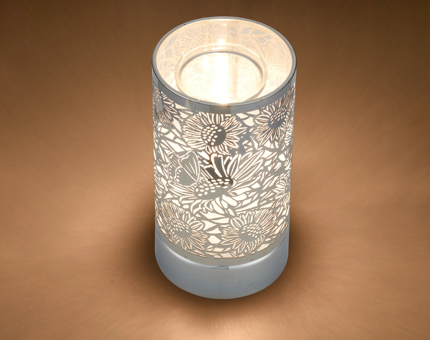 Decorative lamp with floral patterns on a brown background